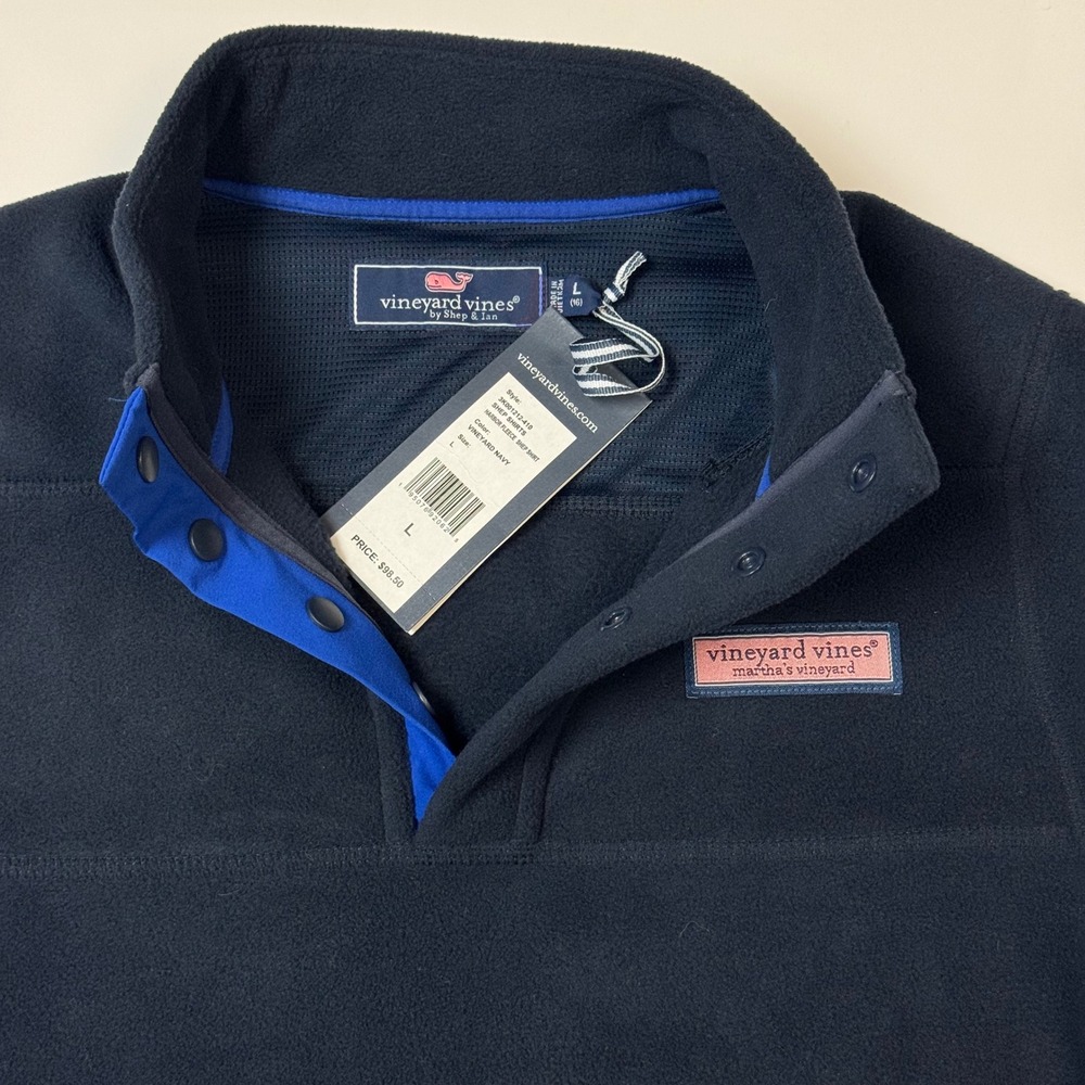 Vineyard Vines Harbor Fleece Shep Shirt Youth L Navy Pullover Snap Button NWT